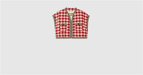 gucci houndstooth jacket|Houndstooth chenille gilet in red and white .